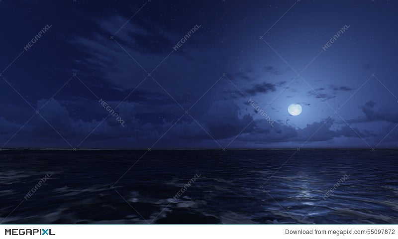 Calm Ocean Under Starry Night Sky Illustration Megapixl