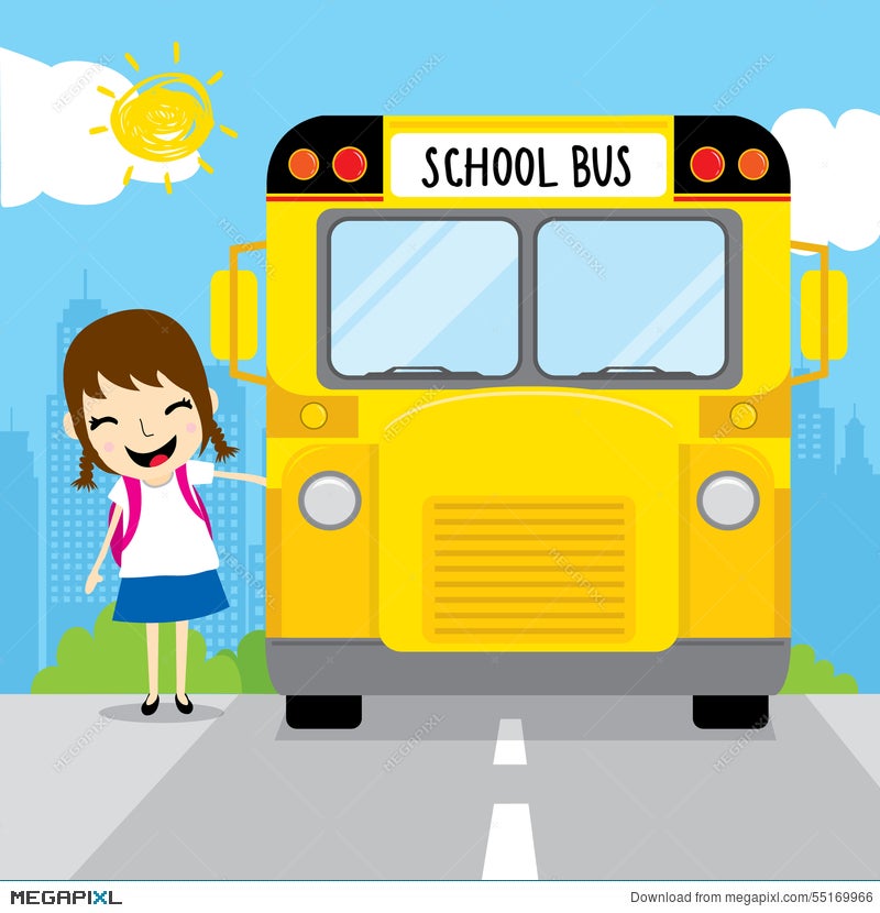 Girl Student Go To School By School Bus In The Morning Kid Cartoon Design  Vector Illustration 55169966 - Megapixl