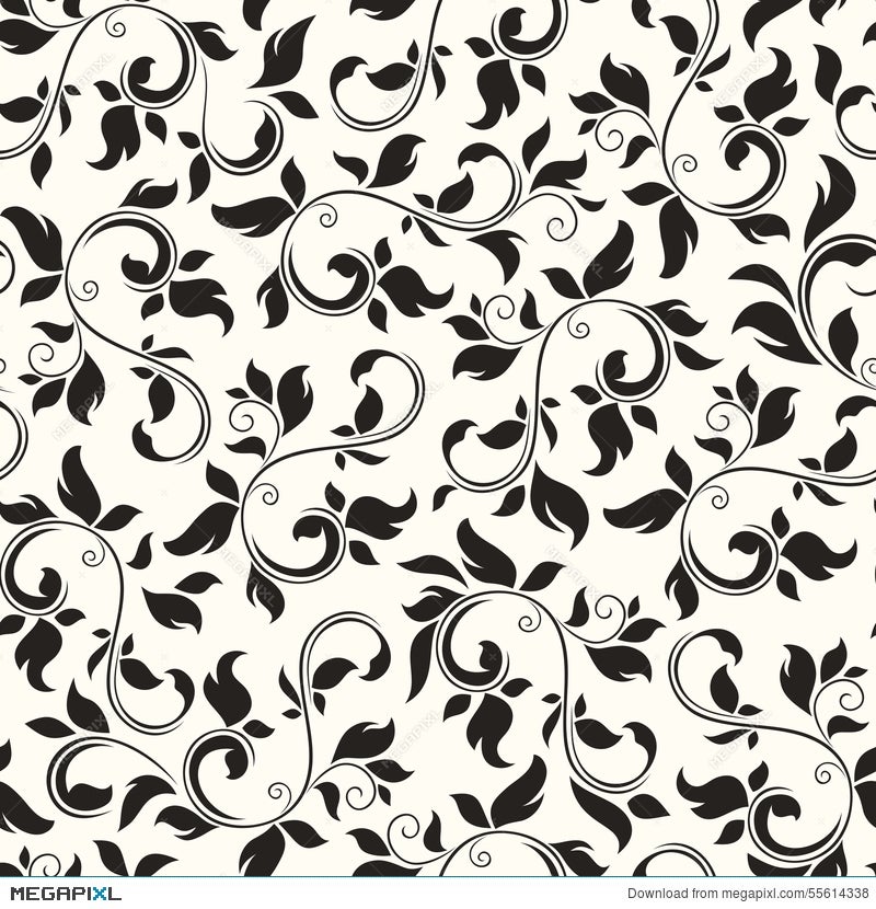 Seamless Black And White Floral Pattern Vector Illustration Illustration 55614338 Megapixl