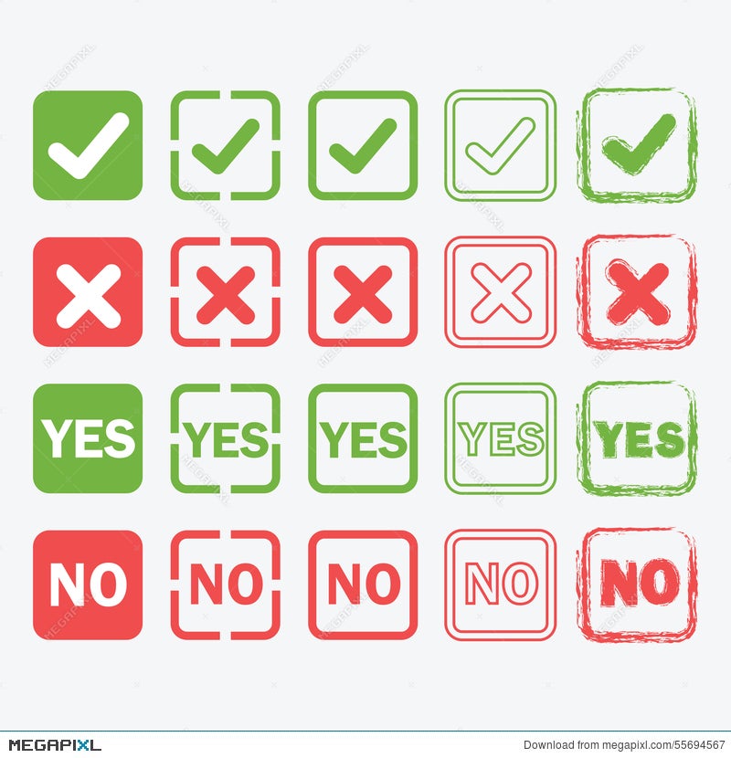 yes and no square icons in silhouette and outline set illustration 55694567 megapixl yes and no square icons in silhouette