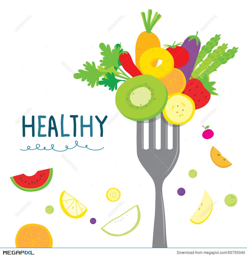 Healthy Fruit Vegetable Diet Eat Useful Vitamin Cartoon Vector Illustration  55755040 - Megapixl