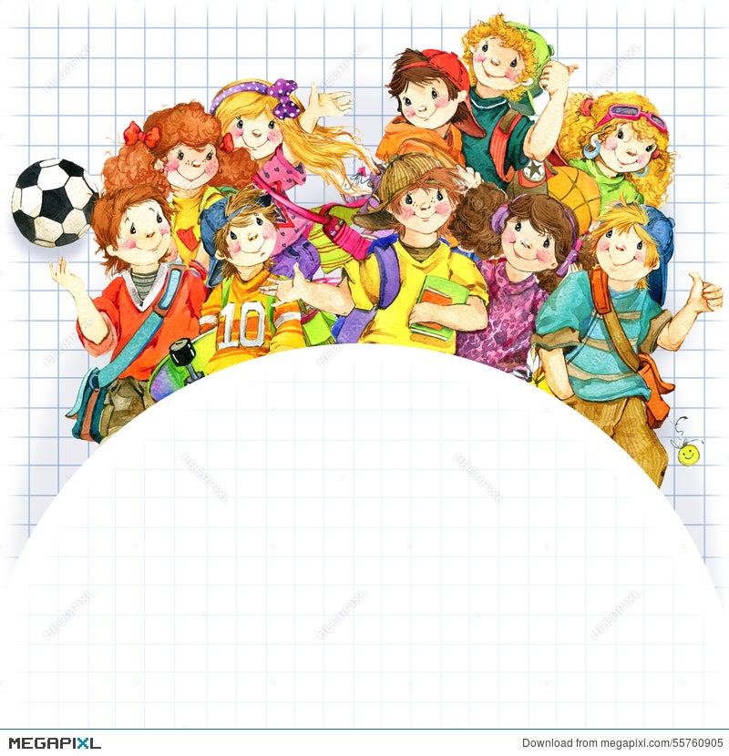 School Children And Back To School Background For Celebration Watercolor  Illustration Illustration 55760905 - Megapixl