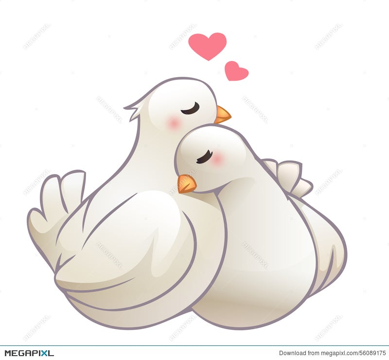 Couple Of Doves Cuddle In Love Illustration 56089175 - Megapixl