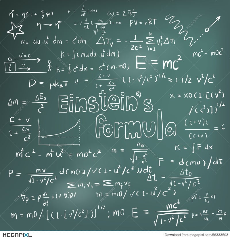 Albert Einstein Law Theory And Physics Mathematical Formula Equation Doodle Handwriting Icon In Blackboard Background With Illustration Megapixl