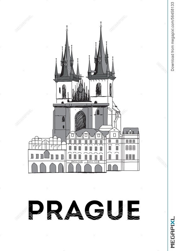 View of the Old Town Hall and square in Prague Czech Republic Vector hand  drawn sketch Stock Vector  Adobe Stock