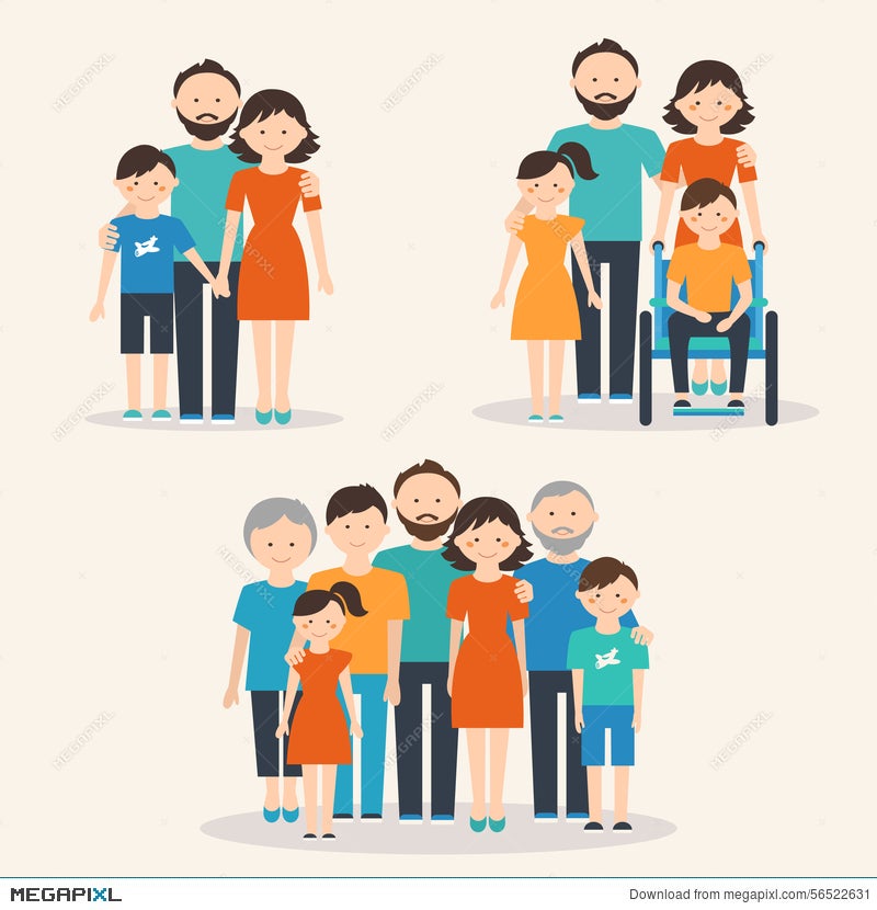 Nuclear Family, Family With Special Needs Child And Extended Family.  Families Of Different Types Illustration 56522631 - Megapixl