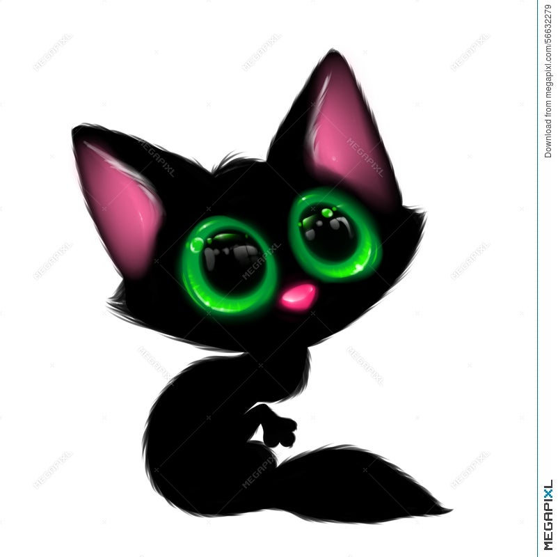 Black Cat Big Eyes Cartoon Character Illustration 56632279 - Megapixl