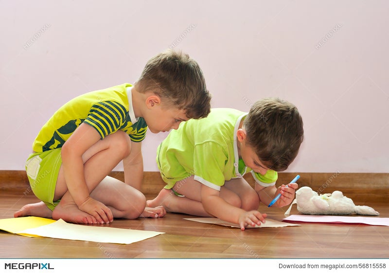 Twin Brothers Draw Pictures Stock Photo 56815558 Megapixl