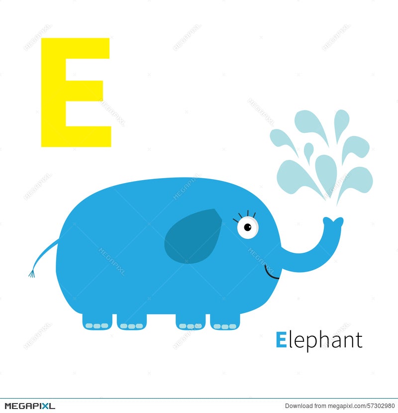 Letter E Elephant Zoo Alphabet. English Abc With Animals Education Cards  For Kids White Background Flat Design Illustration 57302980 - Megapixl