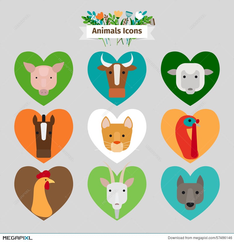 Farm Animals And Pets Avatars Illustration 57486146 Megapixl