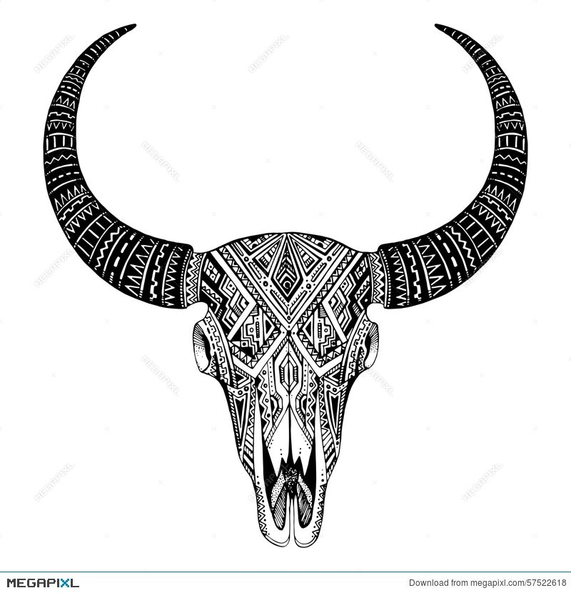Decorative Indian Bull Skull In Tattoo Tribal Style With Flowers  Illustration 57522618 - Megapixl