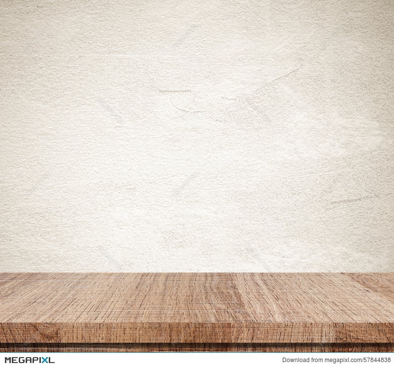 Empty Wooden Table Over Grunge Cement Wall Background, Product D Stock  Photo 57844838 - Megapixl