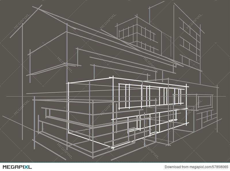 Architecture line background. Building construction sketch vector abstract.  Modern city 3d project. Technology geometric grid. Wire blueprint house.  Digital architect innovation wireframe. Stock Vector | Adobe Stock