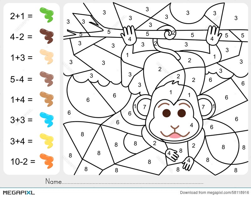 Paint Color By Numbers - Addition And Subtraction Worksheet For