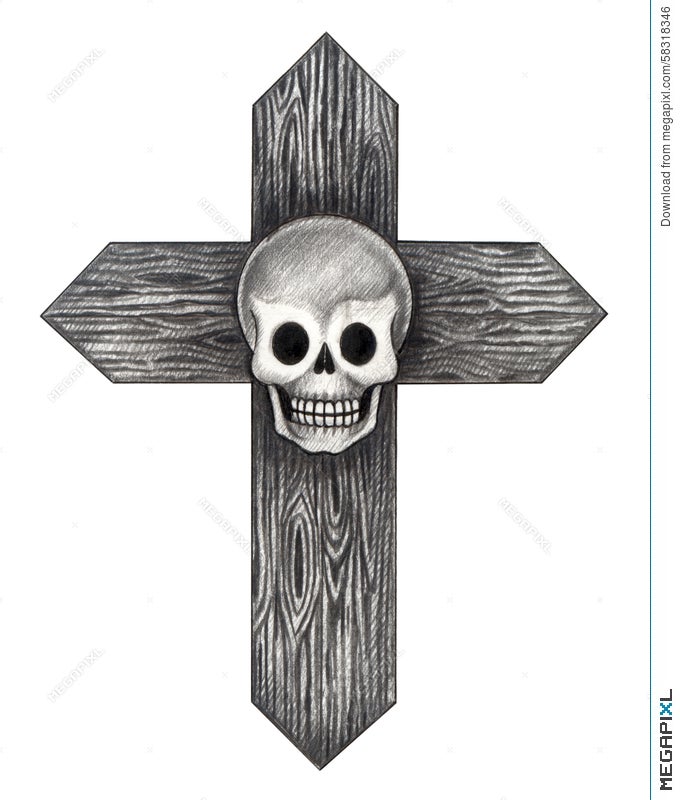 Skulls and cross with wings tattoo Royalty Free Vector Image