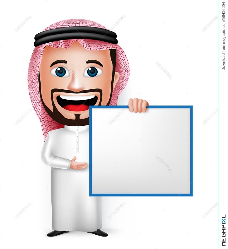 3d Realistic Saudi Arab Man Cartoon Character Holding Blank White Board Illustration 58436304 Megapixl