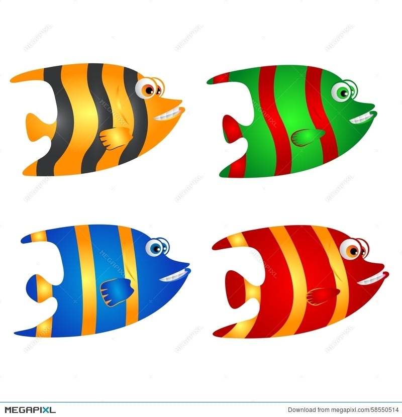 Colorful Fish Cartoon With Smile Illustration 58550514 - Megapixl