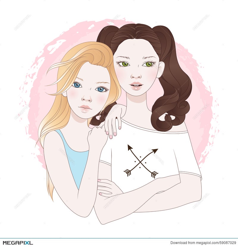 Two Teenage Girls Best Friends Vector Illustration Illustration 59087029 -  Megapixl
