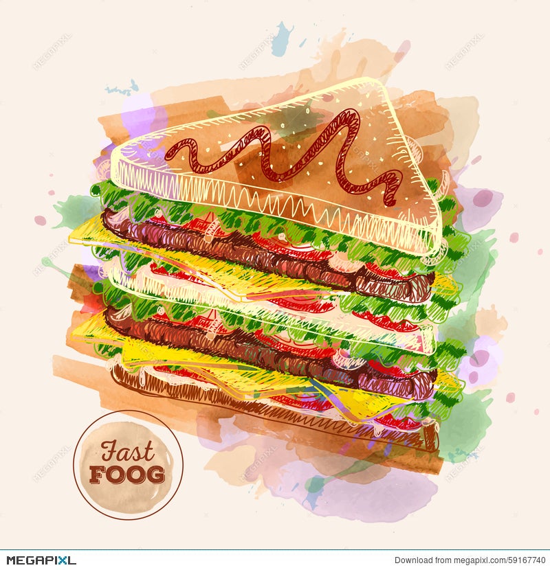 Hand drawn vector background set of fast food  Stock Illustration  94216442  PIXTA