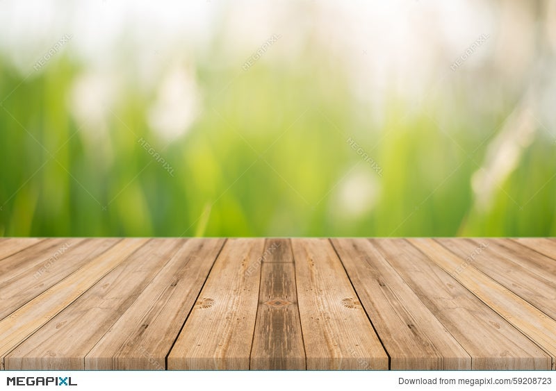 Wooden Board Empty Table Blur Trees In Forest Background. Stock Photo  59208723 - Megapixl