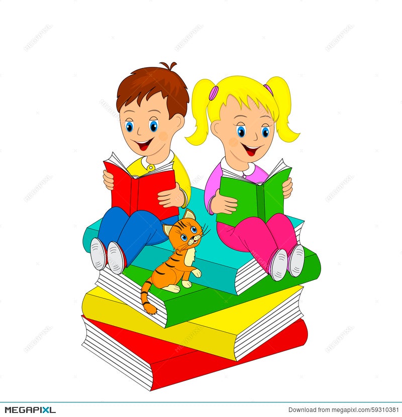 Girl And Boy Read The Book Illustration Megapixl