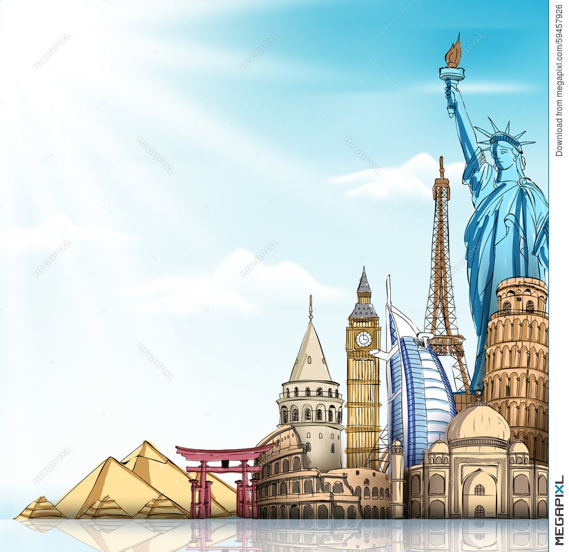 Travel And Tourism Background With Famous World Landmarks Illustration  59457926 - Megapixl