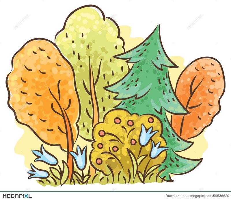 Autumn Forest Cartoon Drawing Illustration Megapixl