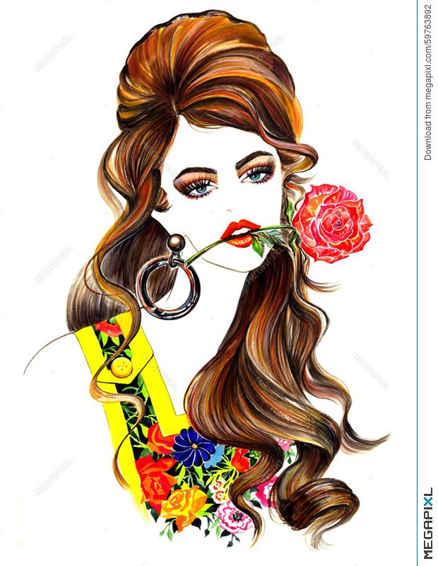 Girls Rose Fashion Style Cute T-Shirts Printing Modern Fantastic Drawing  Hair Illustration 59763892 - Megapixl