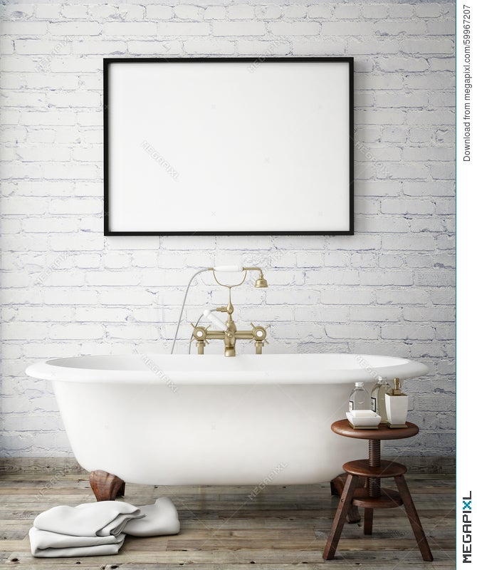 Download Mock Up Poster Frame In Vintage Hipster Bathroom Interior Background Stock Photo 59967207 Megapixl