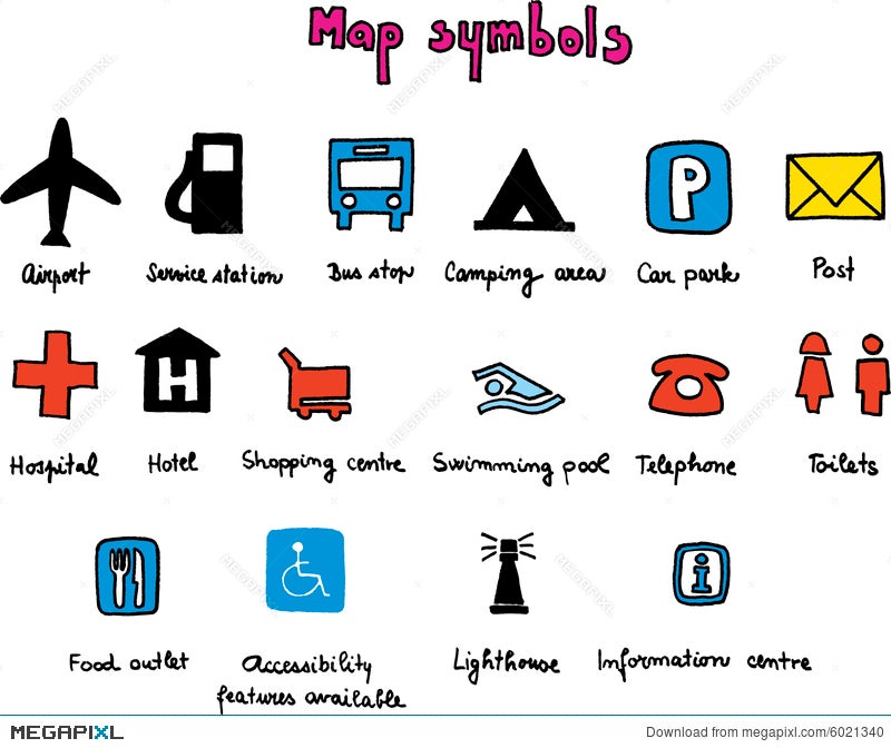 Different Symbols Used In Maps Map Symbols Illustration 6021340 - Megapixl