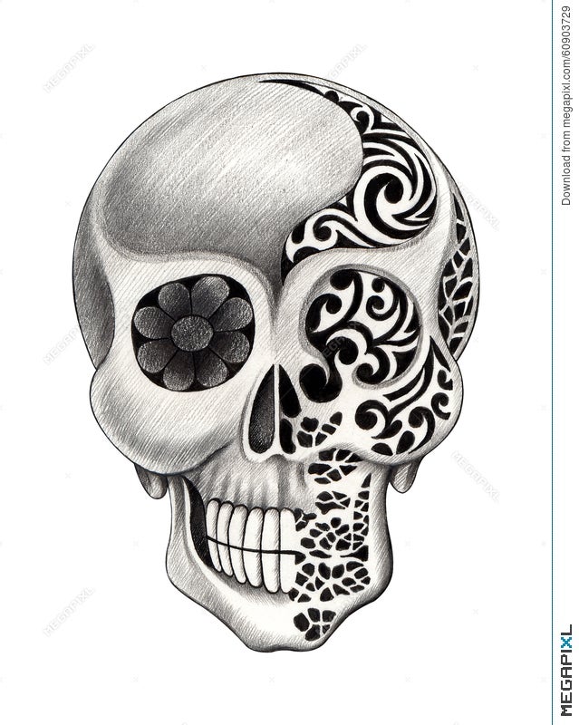 Art Skull Tattoo Hand Pencil Drawing On Paper Stock Photo Picture And  Royalty Free Image Image 110774243