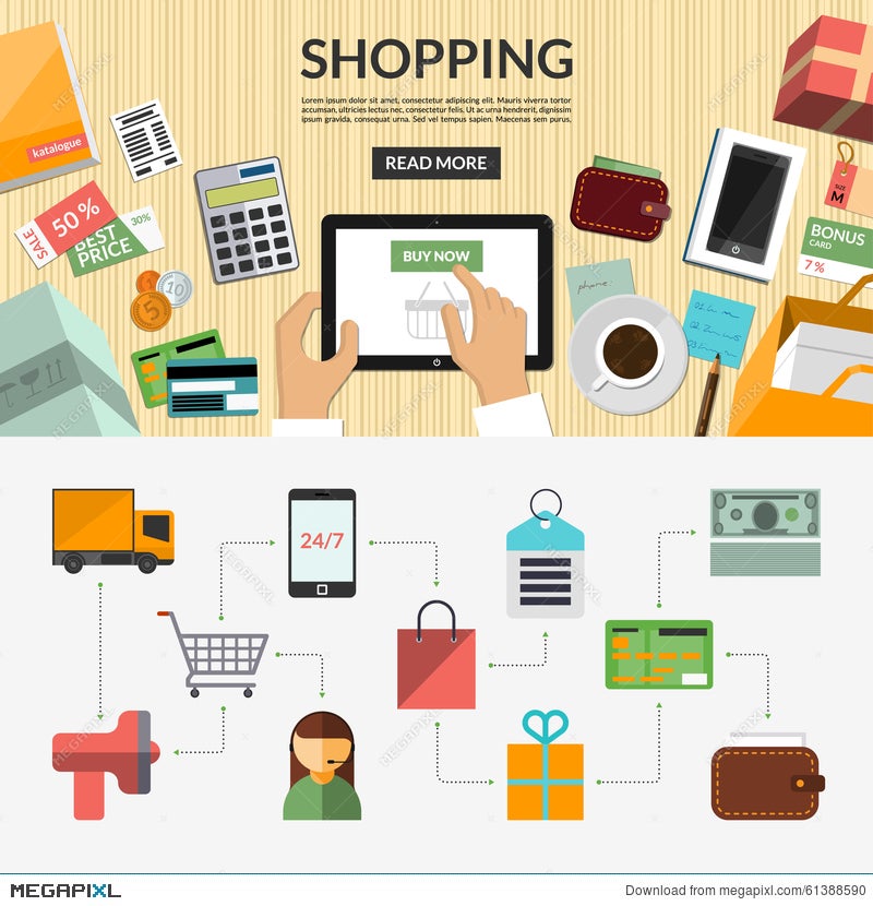 Online Shopping Flat Concept Background Banner Illustration