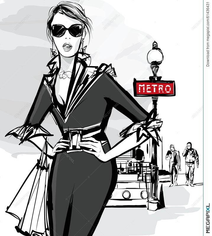 Fashion Woman Model Shopping In Paris Illustration Megapixl