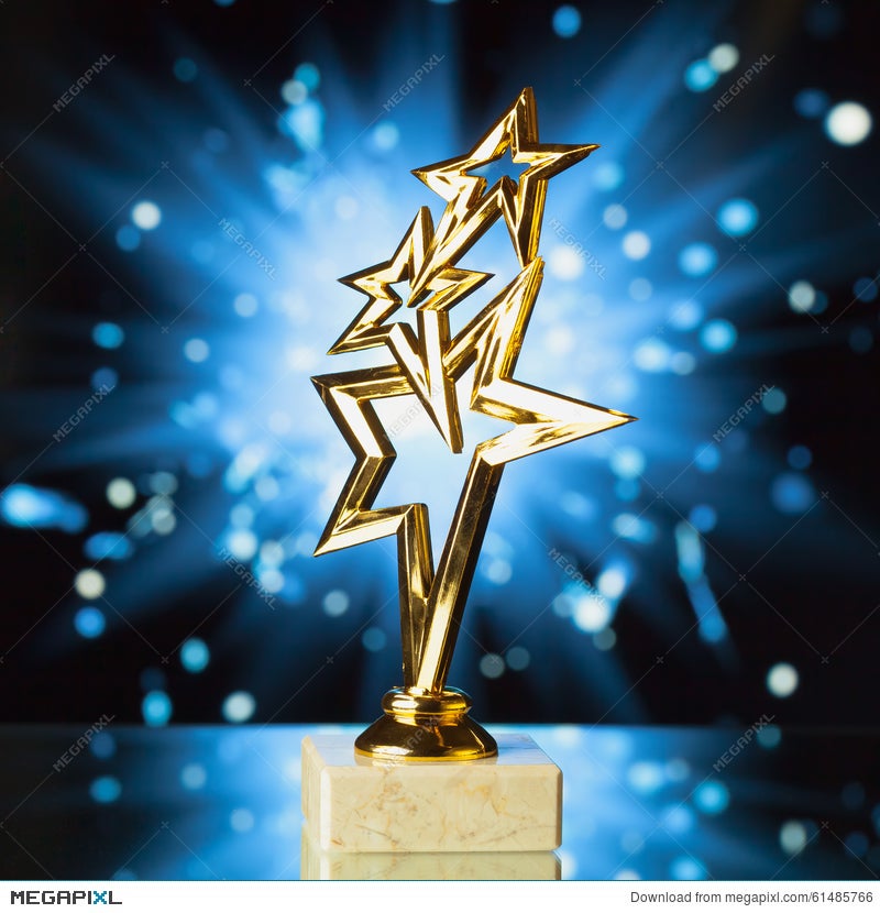 Gold Stars Trophy Against Blue Shiny Background Stock Photo 61485766 -  Megapixl