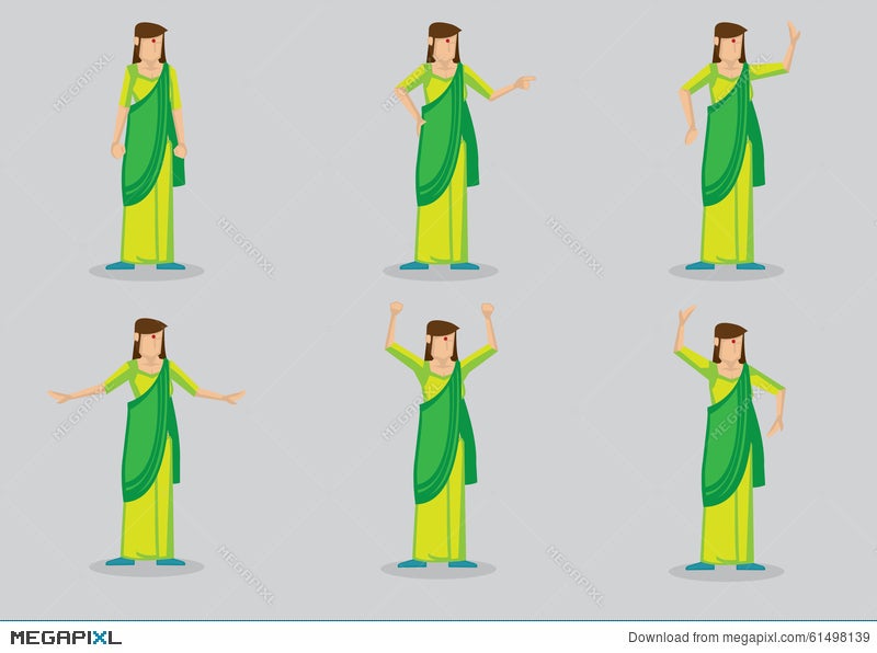 Indian Woman Wearing Sari Vector Character Illustration Illustration  61498139 - Megapixl