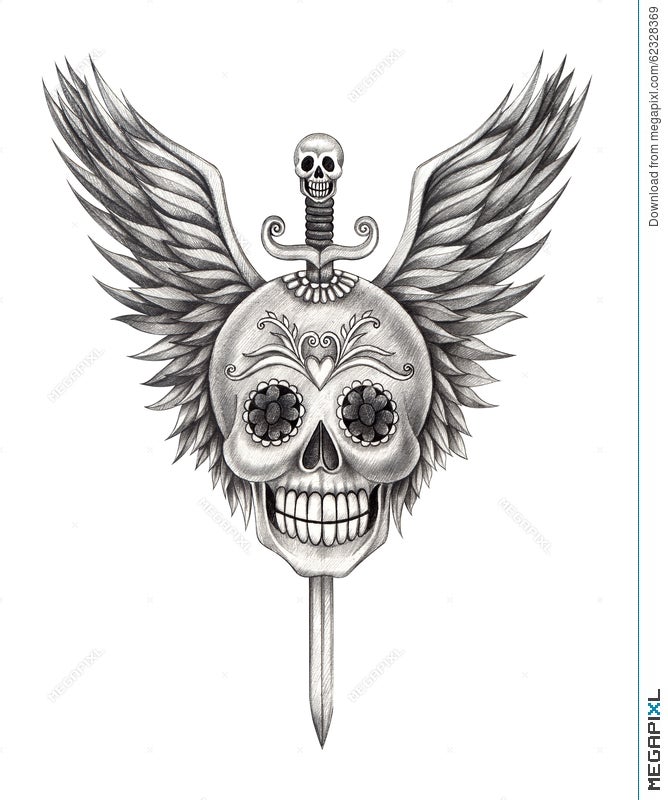 Premium Vector  A tattoo with wings and a skull with wings and the word  arm of god on it