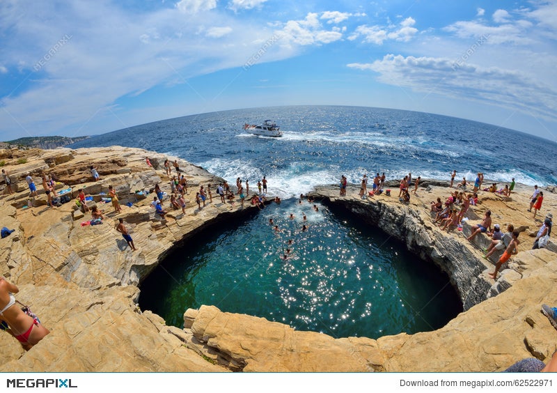 Giola Thassos Greece August 2015 Tourists Bathing In The