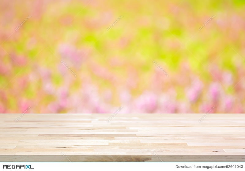 Wood Table Top On Blur Flower Garden Background Stock Photo 62601043 -  Megapixl