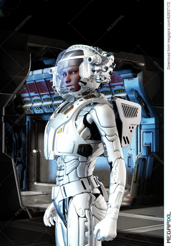 Futuristic Astronaut Girl In Space Suit Illustration