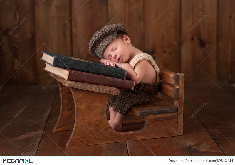 Newborn Baby Boy Sleeping At His School Desk Stock Photo 62843144