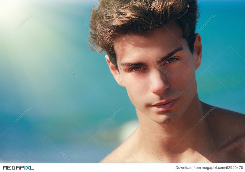Man Confident Gaze, Handsome Face Model. Hair Style. Blue Background Stock  Photo 62940470 - Megapixl