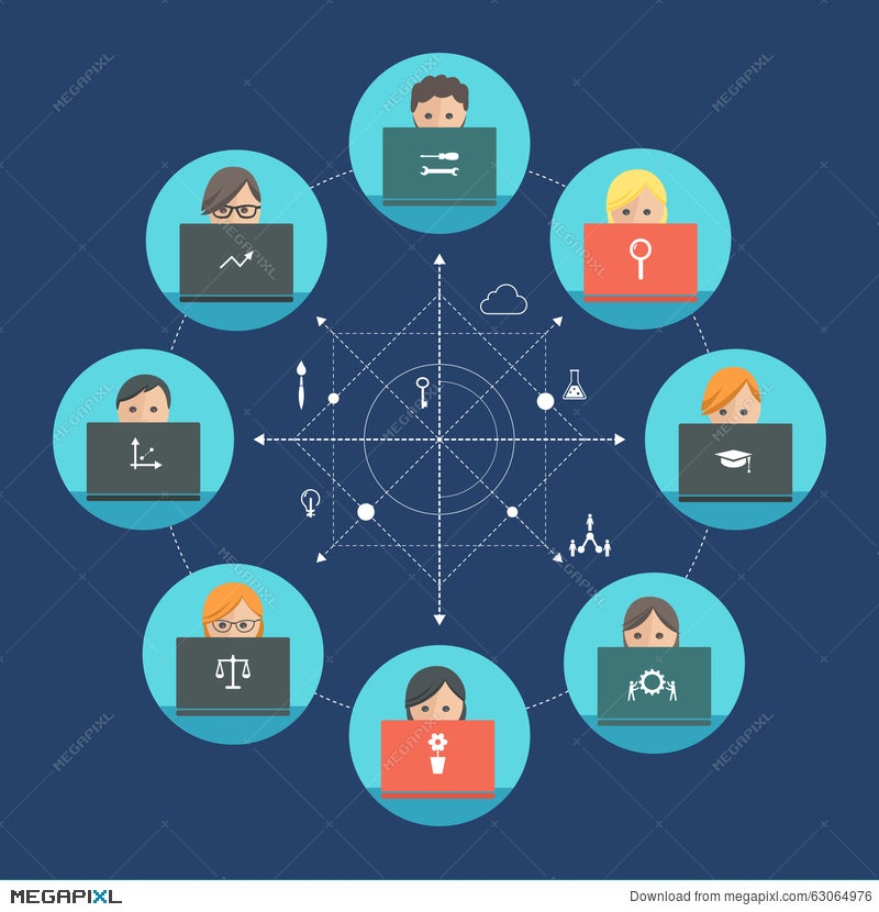 Team Of People Working On Laptops. Team Roles And Teamwork Concept. Flat  Design Illustration 63064976 - Megapixl