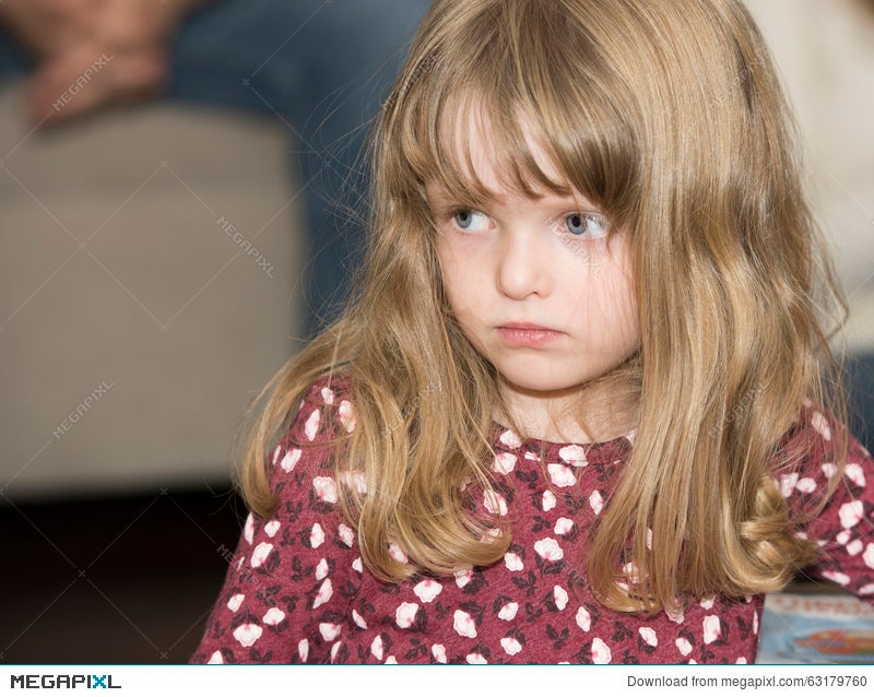 Expressive Beautiful Little Girl With Blond Hair Blue Eyes