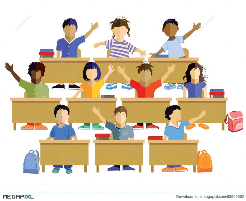 School Children Sitting At Their Desks Illustration 63608652