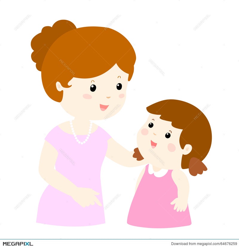 Mom Talk To Her Daughter Gently Cartoon Illustration 64676259 - Megapixl
