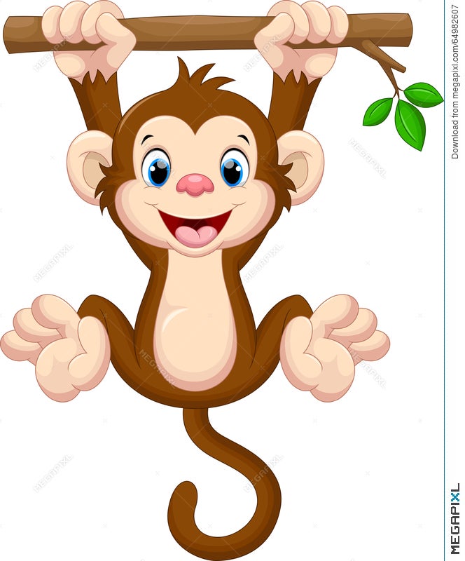 Cute Baby Monkey Hanging On Tree Illustration 64982607 - Megapixl