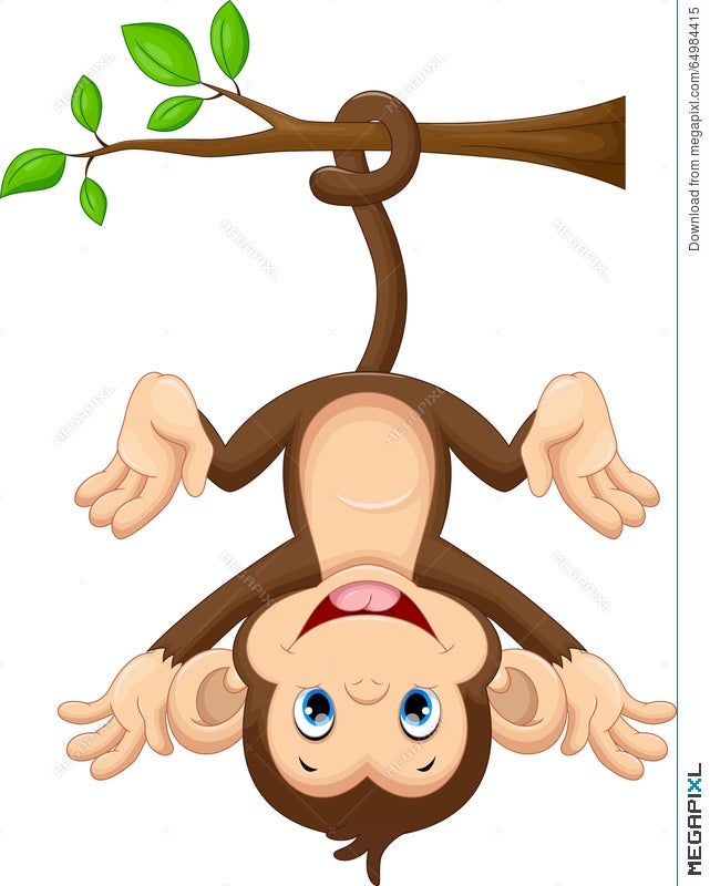 Cute Baby Monkey Hanging On Tree Illustration 64984415 - Megapixl