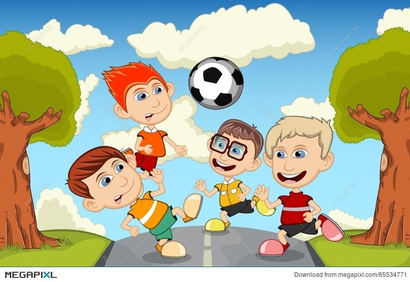 Children Playing Soccer At The Street Cartoon Illustration 65534771 -  Megapixl