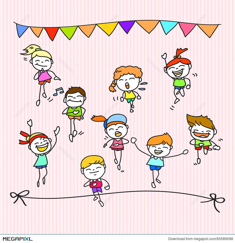 Hand Drawing Cartoon Happy Kids Running Marathon Illustration 65589096 -  Megapixl