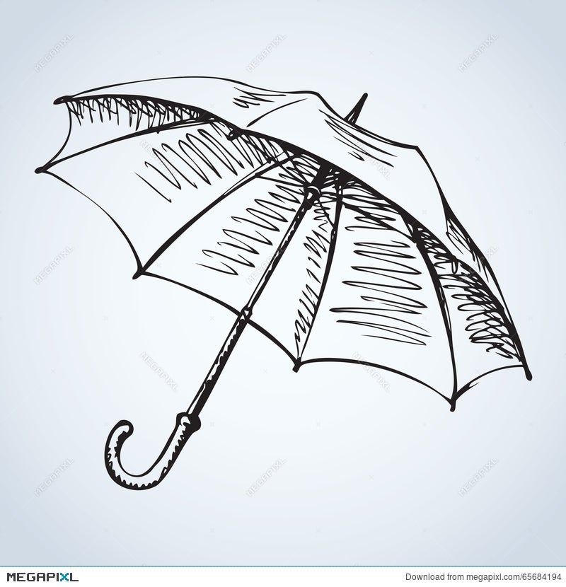 Umbrella in hand sketch engraving Royalty Free Vector Image